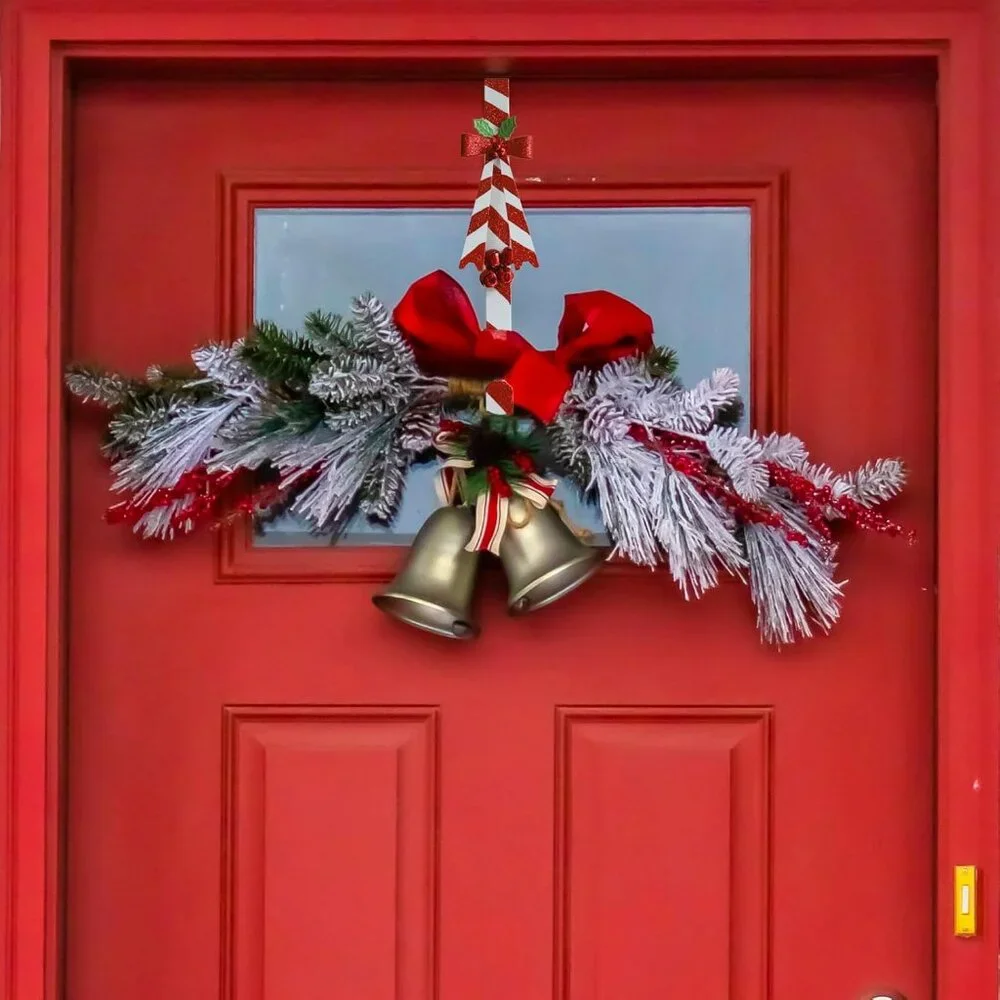 Candy Cane Wreath Hooks Set - Stylish Over The Door Wreath Hangers for Christmas